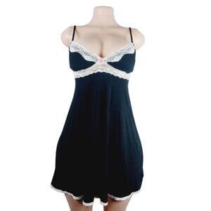 Victoria Secret Women's Black White Lace Trim Lingerie Chemise Slip Size S